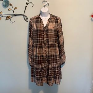 Woman’s Plaid Puff Long Sleeve Shirt Dress Small